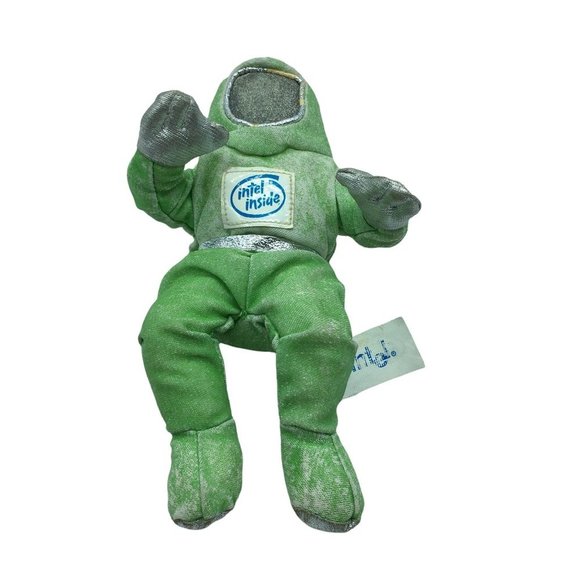 Vintage Intel Inside Space Man Bunny People Plush Metallic Green 1997 7" Doll - Picture 3 of 4